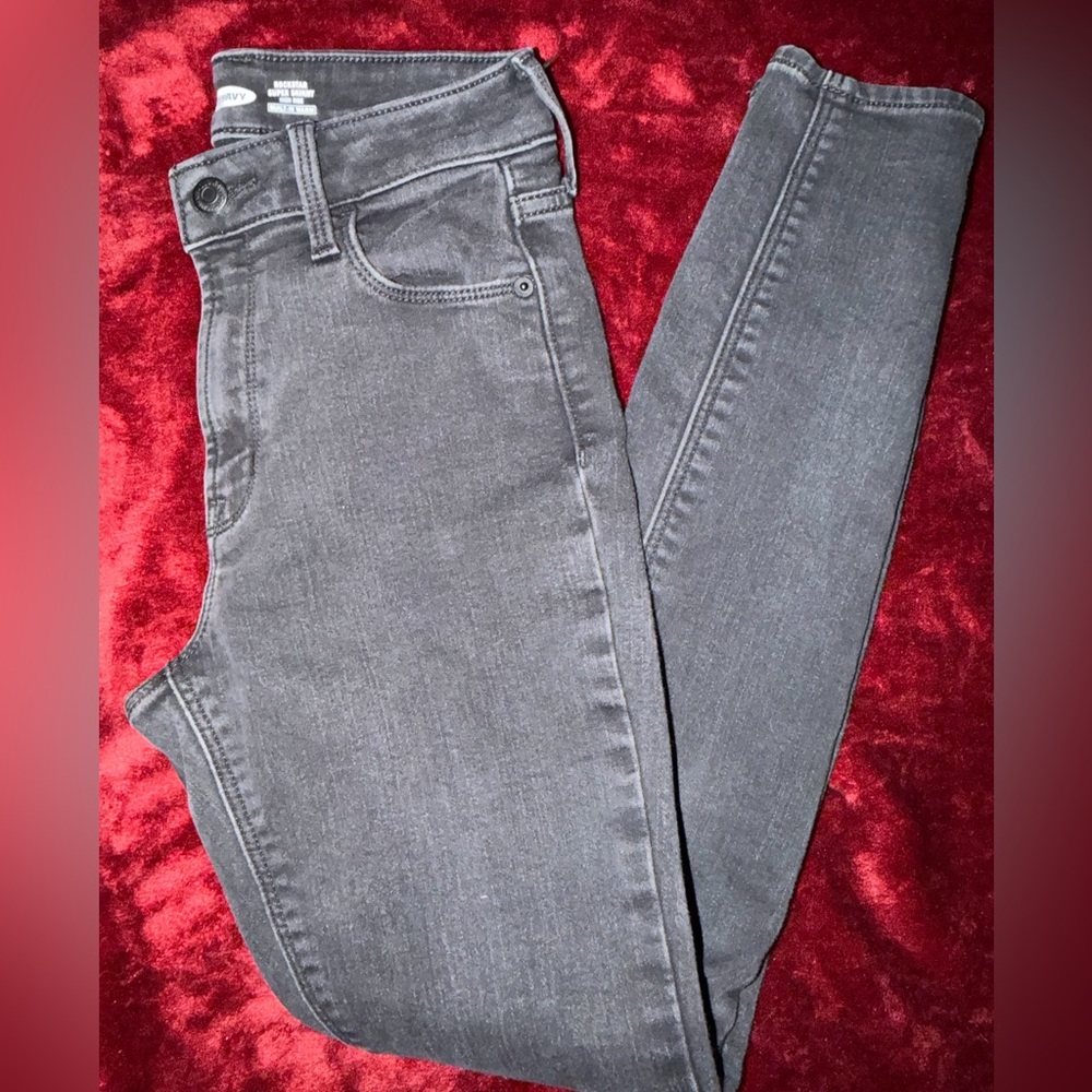 Old Navy Rockstar Super Skinny High Rise Waist Built In Warm Black Denim Jeans